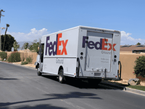 FedEx truck on the side of the road in Massachusetts