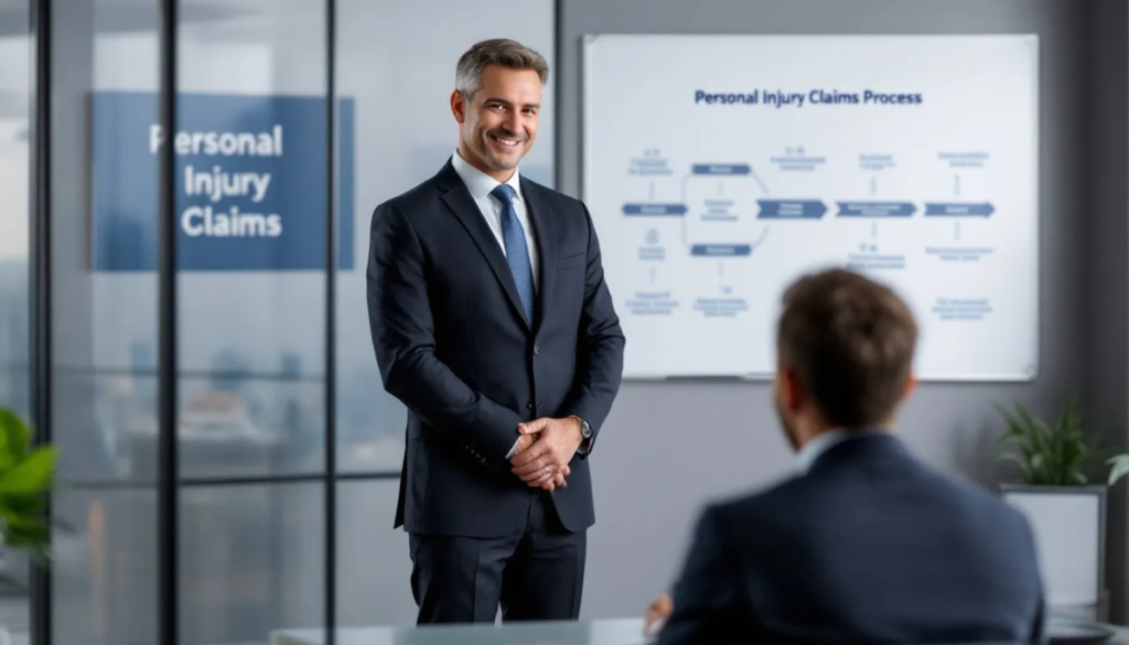 A lawyer explaining the legal process for personal injury claims to a client.