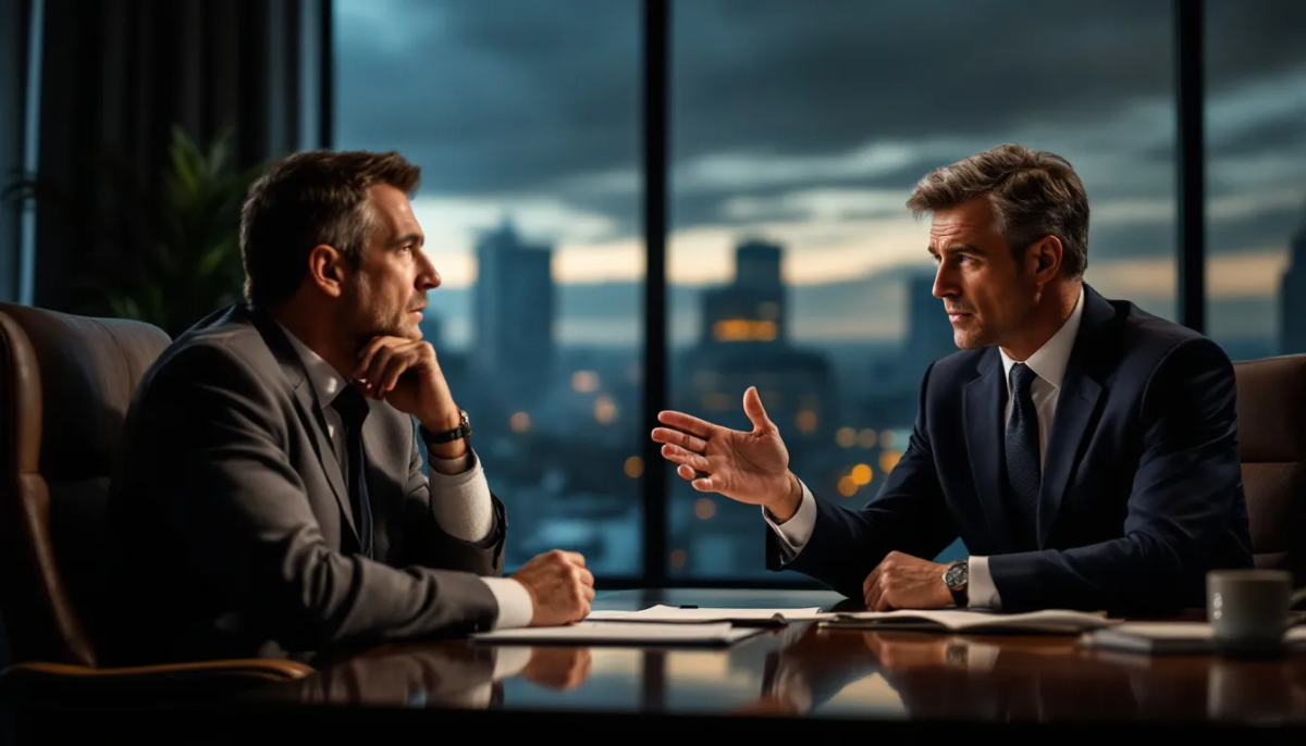 A personal injury lawyer discussing a case with a client in Franklin, MA.