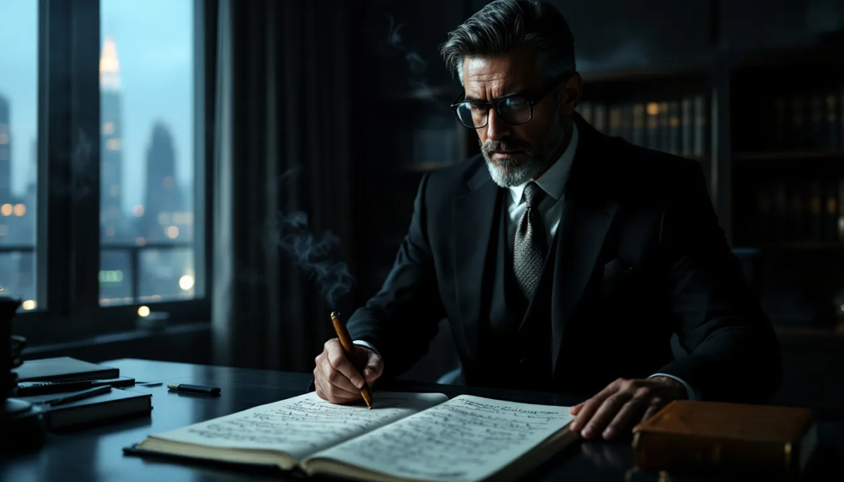 An experienced trial attorney preparing for court.