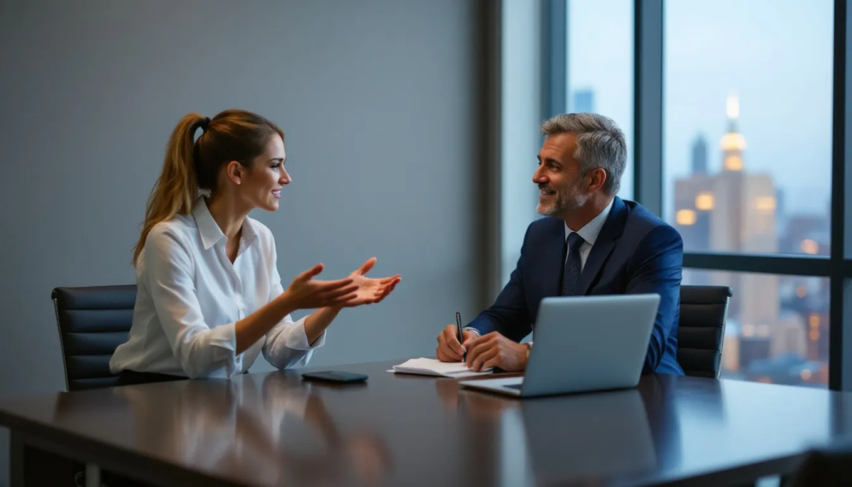 A personal injury lawyer discussing a case with a client in Walpole, MA.