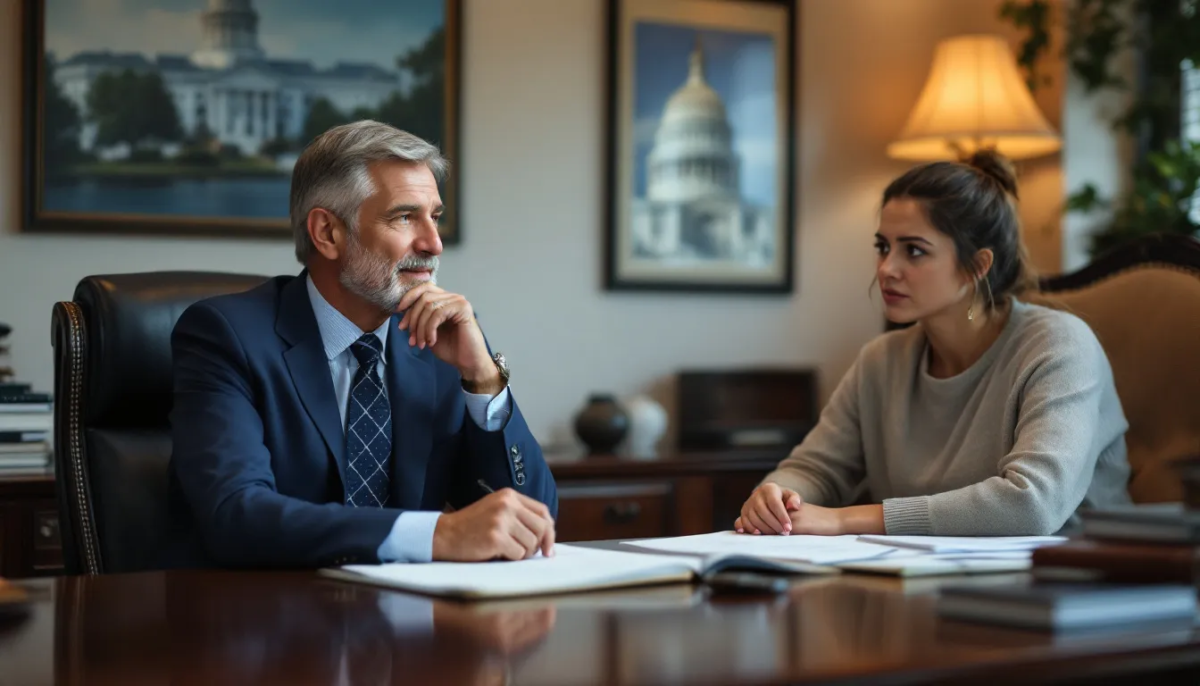 A professional setting with an Attleboro personal injury lawyer discussing a case with a client.