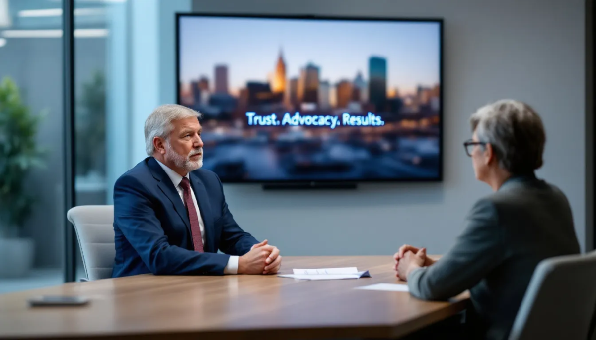 A personal injury lawyer discussing a case with a client in Cumberland RI.